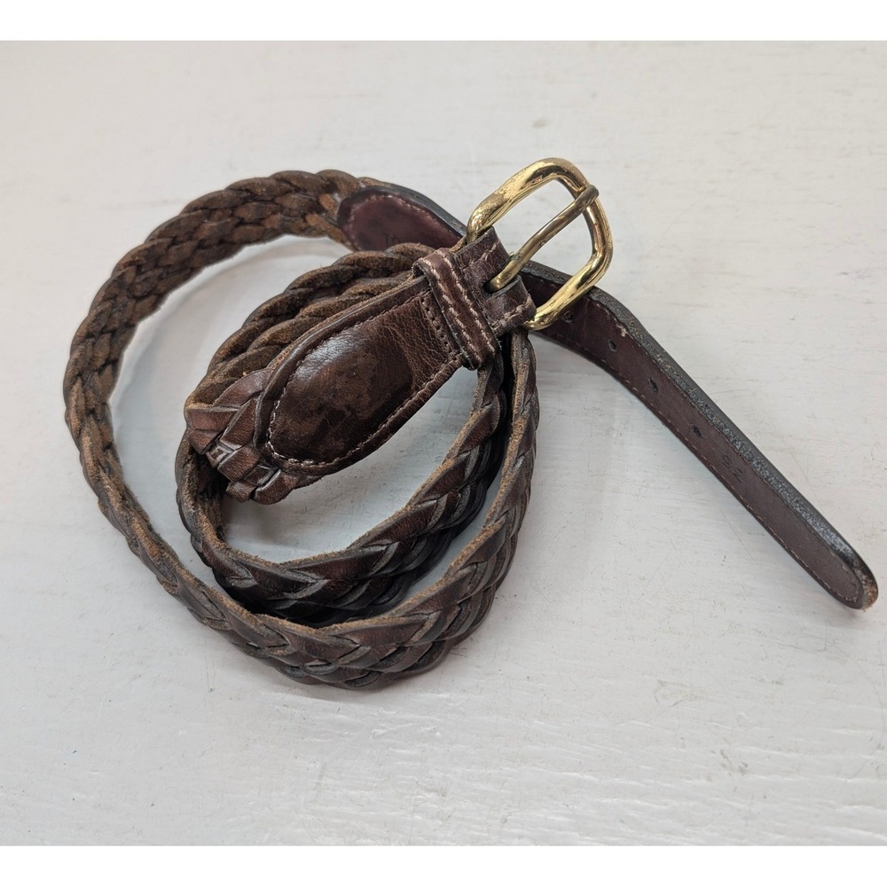 Torino Men's Braided Leather Belt Solid Brass Buckle Made in USA Brown T968 36?